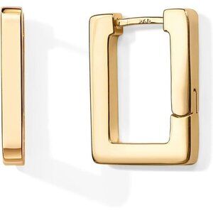 Women Gold Plated Sterling Silver Post Square Geometric Rectangle Hoop Earring